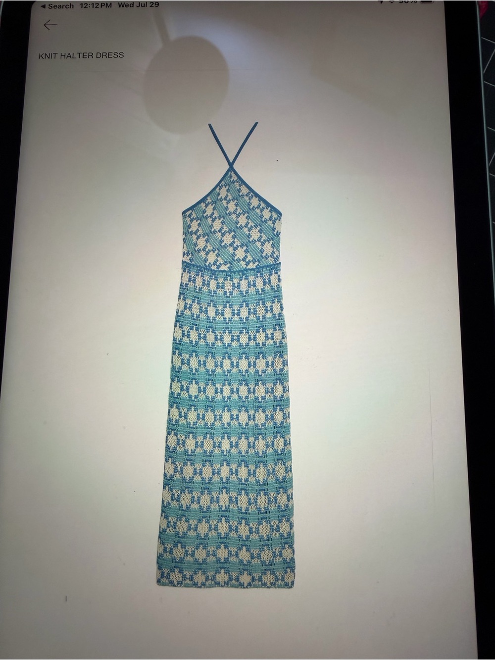 Zara Blue and Cream Knit Halter Maxi Dress